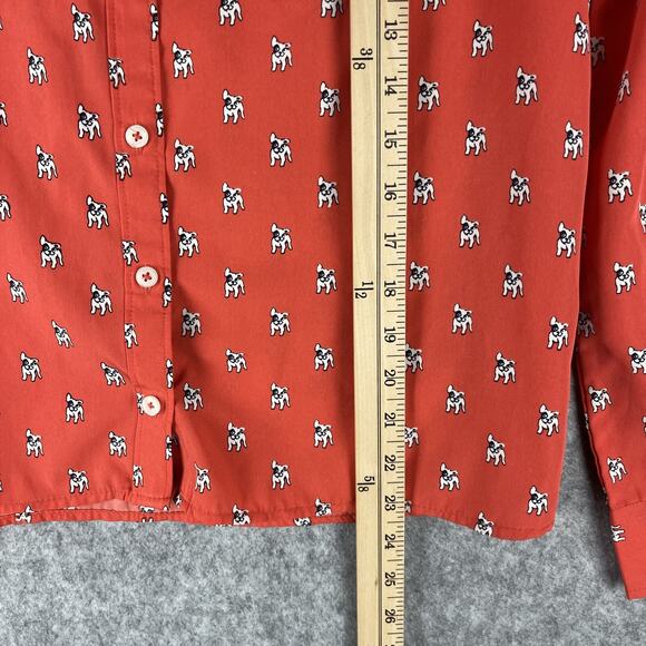 Abercrombie Fitch French Bulldog Top Womens Small Orange Button Up Blouse - Picture 8 of 14